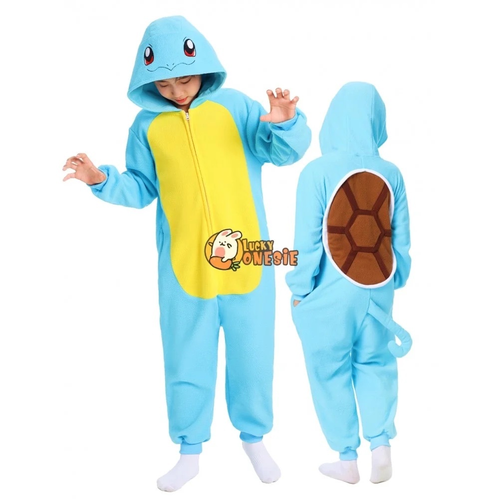 Kids Blue Squirtle Onesie Costume with Yellow Belly